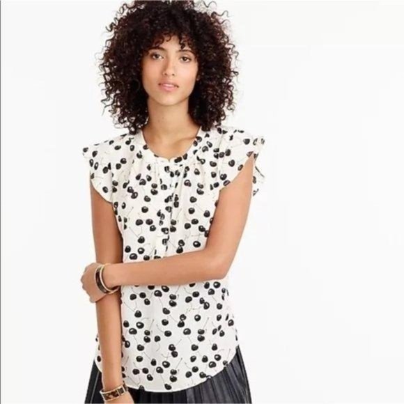 J. Crew Tops - J. Crew size 0 Cherry Print cream colored silk top